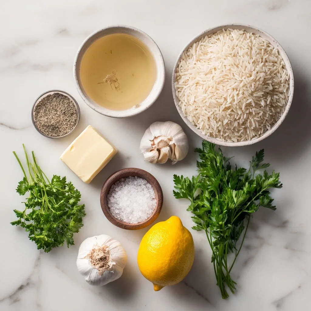 Ingredients for Flavorful Garlic Butter Rice with Fresh Parsley