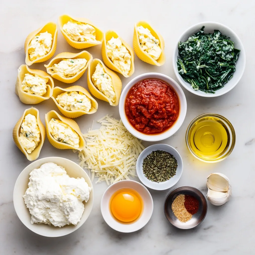 Ingredients for Spinach Ricotta Stuffed Shells with Marinara Sauce