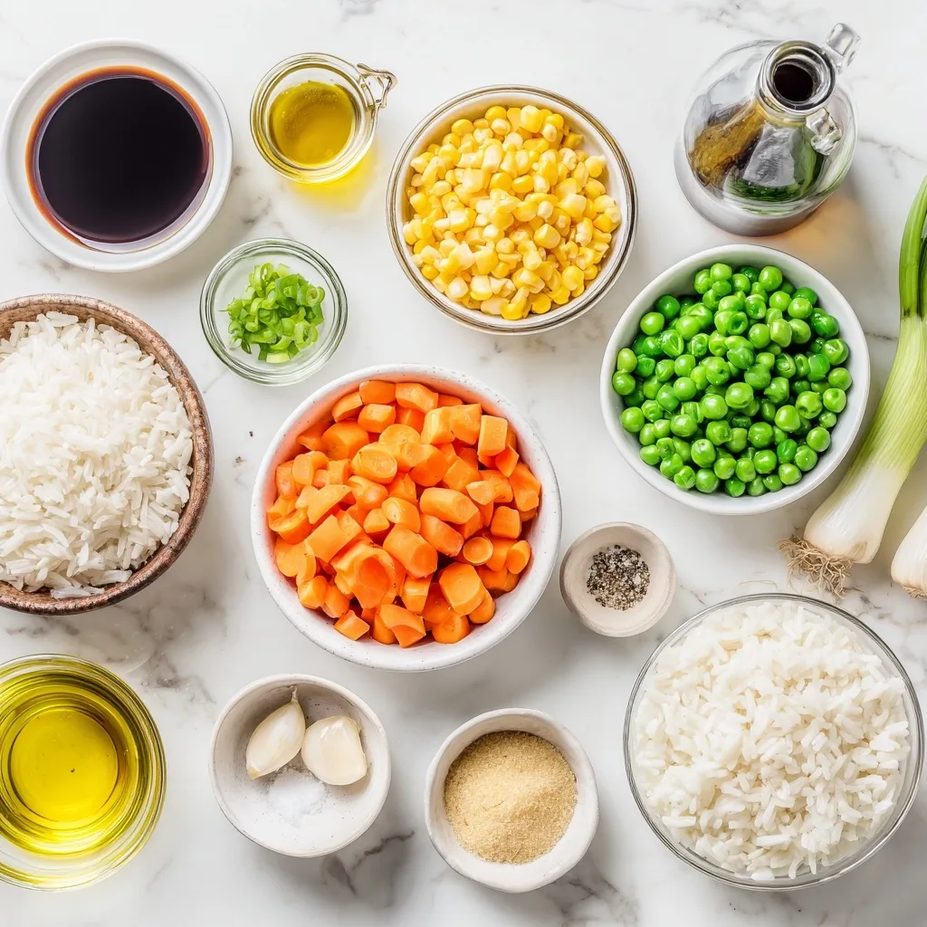 Ingredients for Stir-Fried Vegetable Fried Rice with Fresh Ingredients